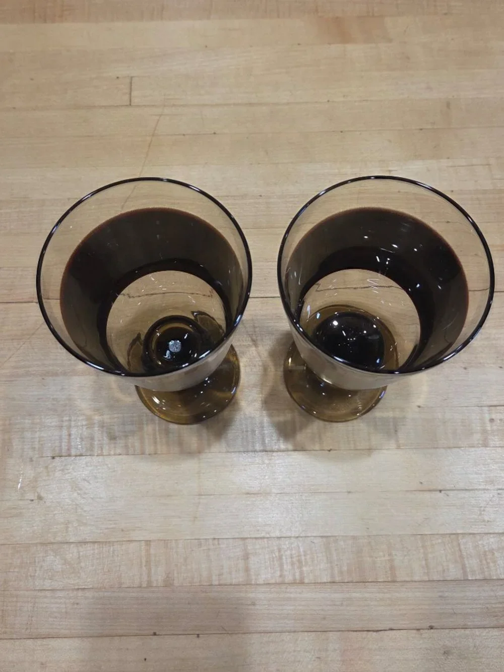 Vintage Libbey Sango Nova Brown Ombre Striped Water Wine Goblets Set of 2